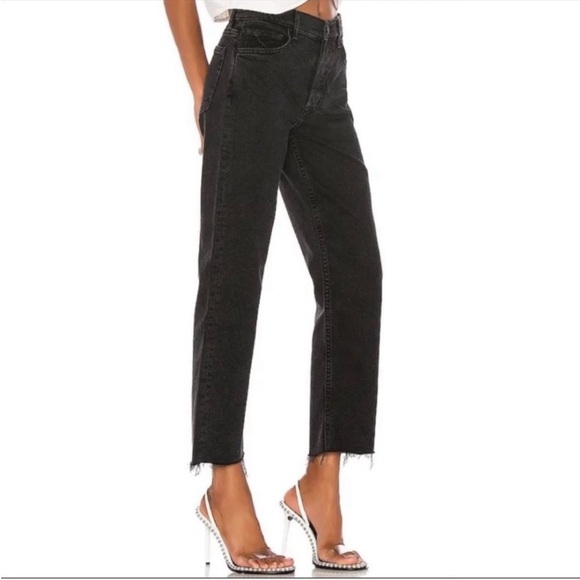 GRLFRND Helena Straight Leg Jeans in Hot Stuff Black Rigid Denim Size 32 - Picture 1 of 9
